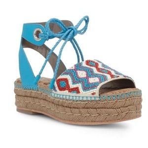 Beaded Platform Ankle Lace Up Espadrilles Sandals
